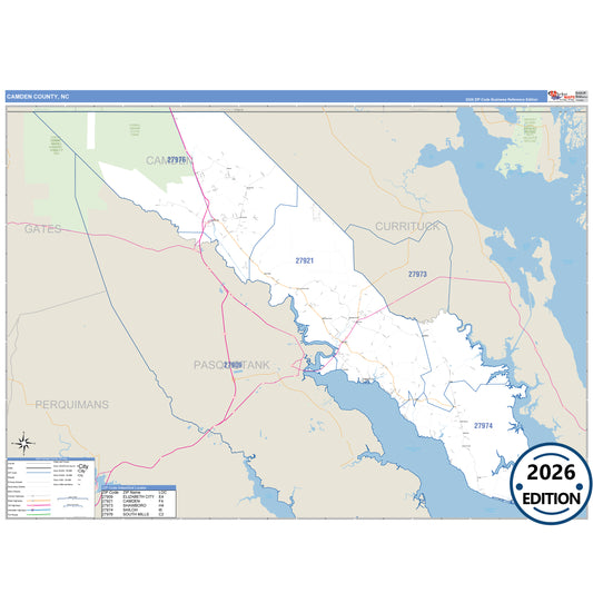 Camden County, NC Business Reference 5 Digit ZIP Code Wall Map