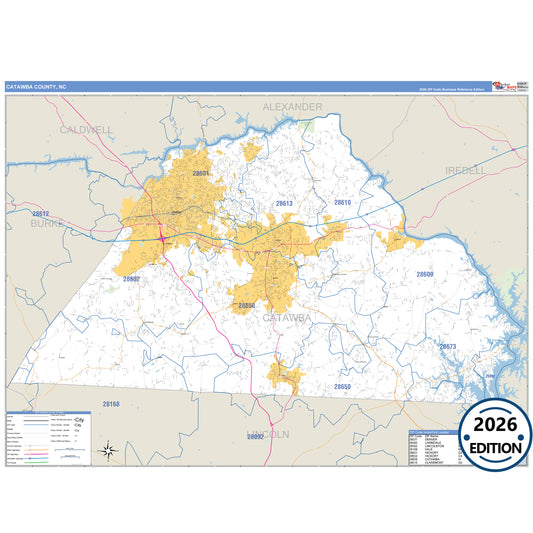 Catawba County, NC Business Reference 5 Digit ZIP Code Wall Map