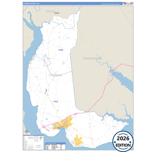 Chowan County, NC Business Reference 5 Digit ZIP Code Wall Map