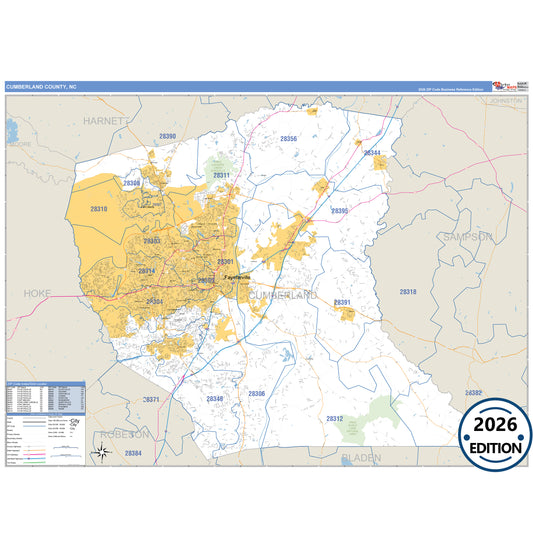 Cumberland County, NC Business Reference 5 Digit ZIP Code Wall Map