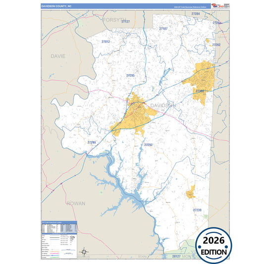 Davidson County, NC Business Reference 5 Digit ZIP Code Wall Map
