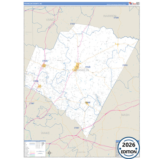 Franklin County, NC Business Reference 5 Digit ZIP Code Wall Map