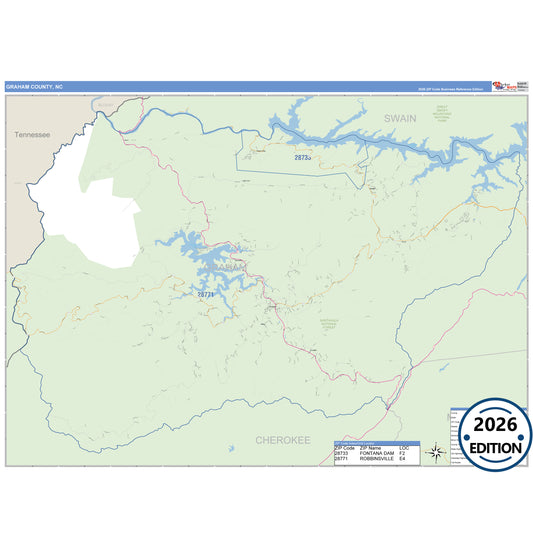 Graham County, NC Business Reference 5 Digit ZIP Code Wall Map
