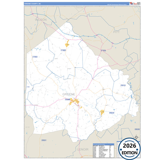 Greene County, NC Business Reference 5 Digit ZIP Code Wall Map