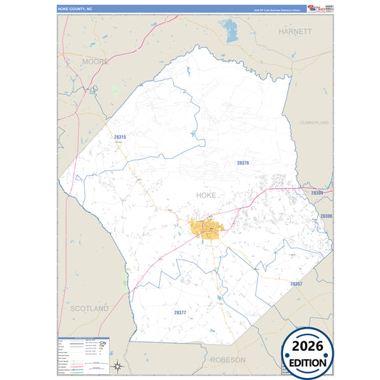 Hoke County, NC Business Reference 5 Digit ZIP Code Wall Map