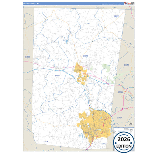Orange County, NC Business Reference 5 Digit ZIP Code Wall Map