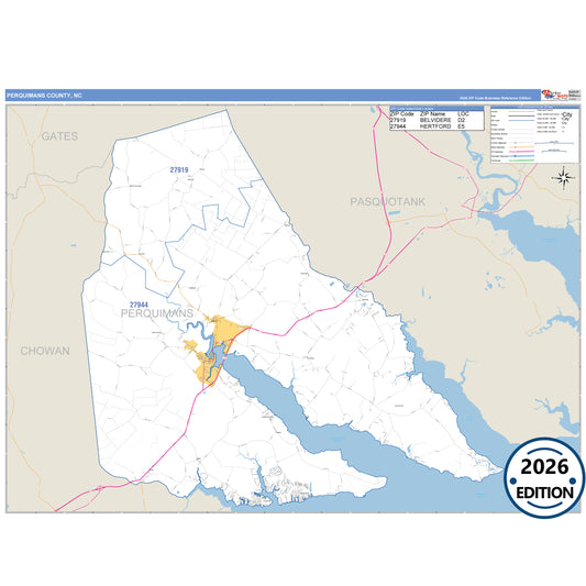 Perquimans County, NC Business Reference 5 Digit ZIP Code Wall Map