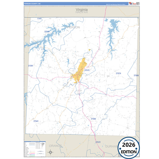 Person County, NC Business Reference 5 Digit ZIP Code Wall Map