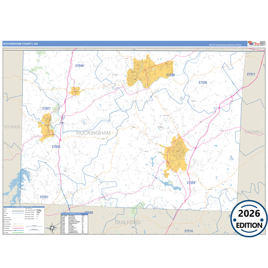 Rockingham County, NC Business Reference 5 Digit ZIP Code Wall Map
