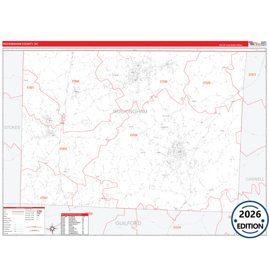 Rockingham County, NC Red Line 5 Digit ZIP Code Wall Map
