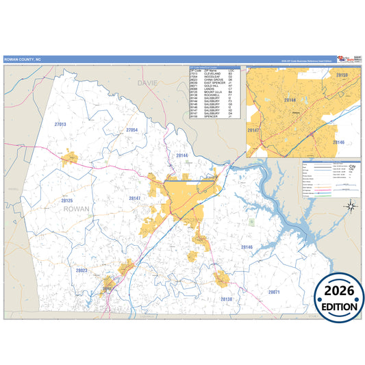 Rowan County, NC Business Reference 5 Digit ZIP Code Wall Map