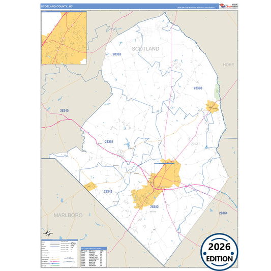Scotland County, NC Business Reference 5 Digit ZIP Code Wall Map
