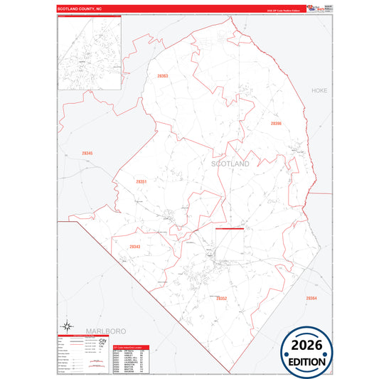 Scotland County, NC Red Line 5 Digit ZIP Code Wall Map