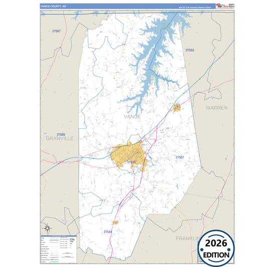 Vance County, NC Business Reference 5 Digit ZIP Code Wall Map
