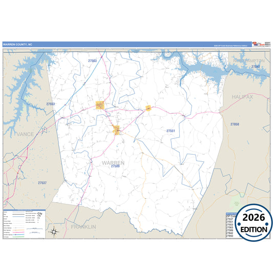 Warren County, NC Business Reference 5 Digit ZIP Code Wall Map