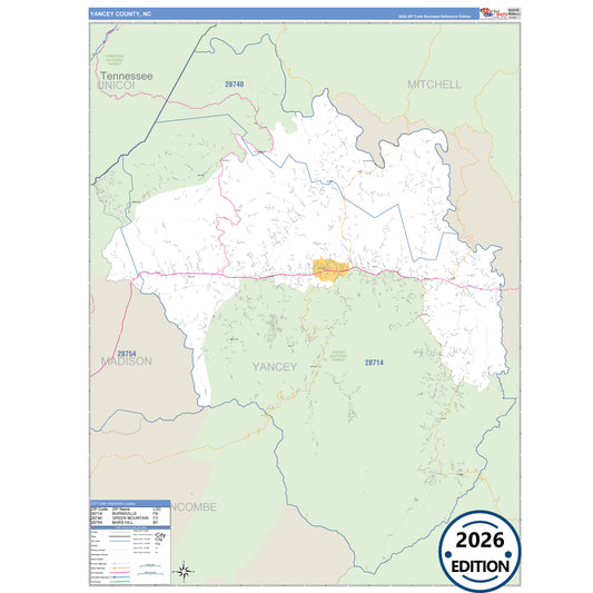 Yancey County, NC Business Reference 5 Digit ZIP Code Wall Map