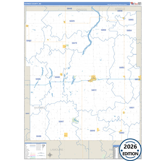 Barnes County, ND Business Reference 5 Digit ZIP Code Wall Map