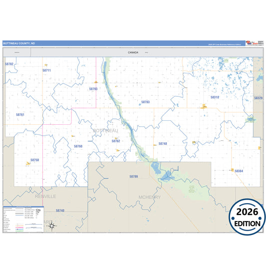 Bottineau County, ND Business Reference 5 Digit ZIP Code Wall Map