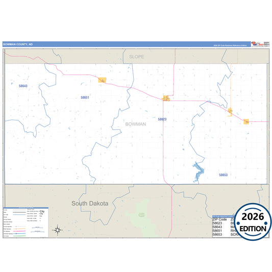 Bowman County, ND Business Reference 5 Digit ZIP Code Wall Map