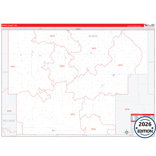Burke County, ND Red Line 5 Digit ZIP Code Wall Map