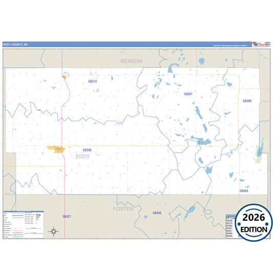 Eddy County, ND Business Reference 5 Digit ZIP Code Wall Map