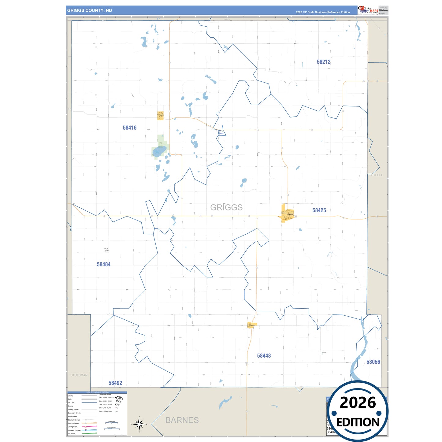 Griggs County, ND Business Reference 5 Digit ZIP Code Wall Map