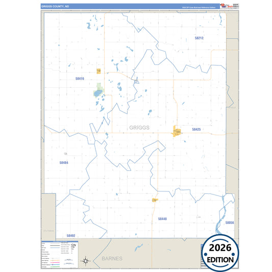 Griggs County, ND Business Reference 5 Digit ZIP Code Wall Map