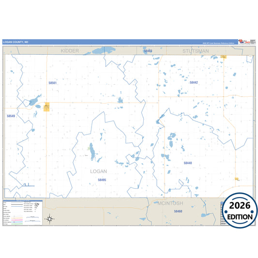 Logan County, ND Business Reference 5 Digit ZIP Code Wall Map