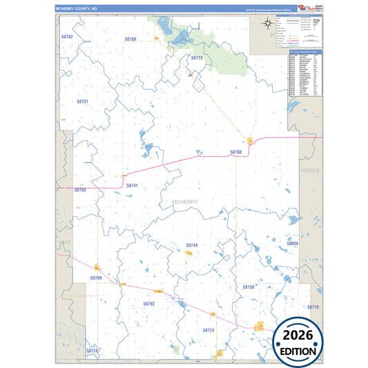 McHenry County, ND Business Reference 5 Digit ZIP Code Wall Map