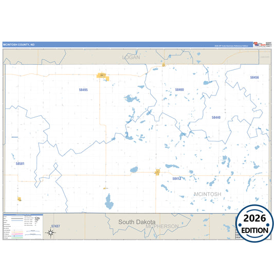 McIntosh County, ND Business Reference 5 Digit ZIP Code Wall Map