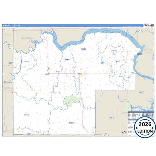 Mckenzie County, ND Business Reference 5 Digit ZIP Code Wall Map