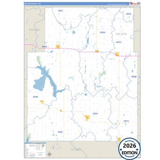 Nelson County, ND Business Reference 5 Digit ZIP Code Wall Map