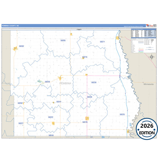 Pembina County, ND Business Reference 5 Digit ZIP Code Wall Map