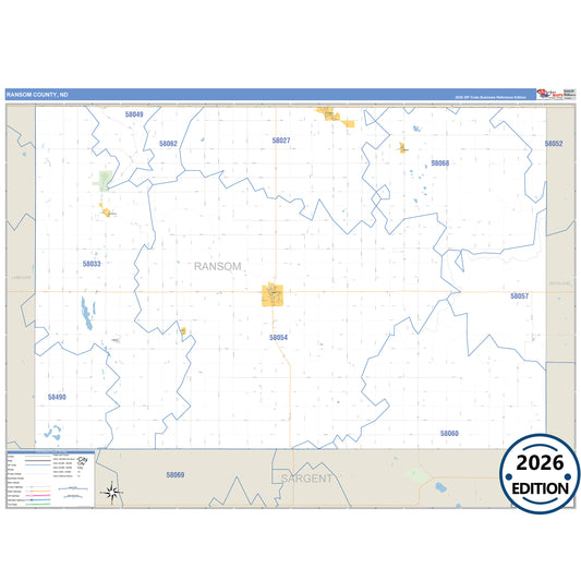 Ransom County, ND Business Reference 5 Digit ZIP Code Wall Map