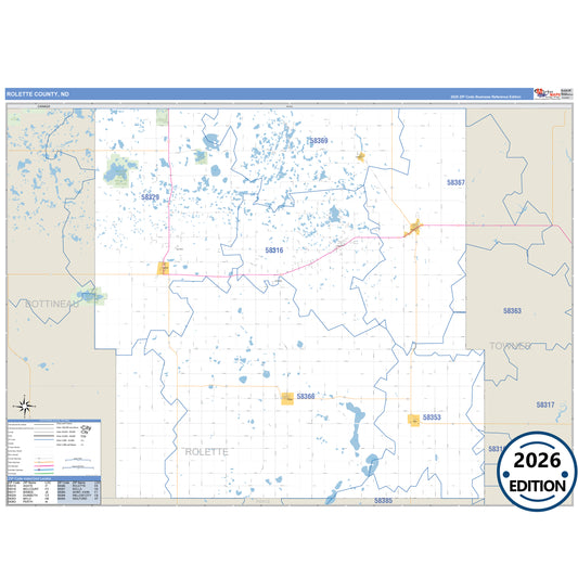 Rolette County, ND Business Reference 5 Digit ZIP Code Wall Map