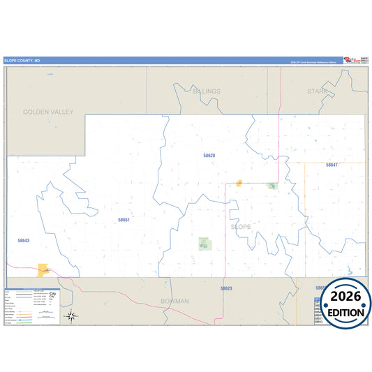 Slope County, ND Business Reference 5 Digit ZIP Code Wall Map