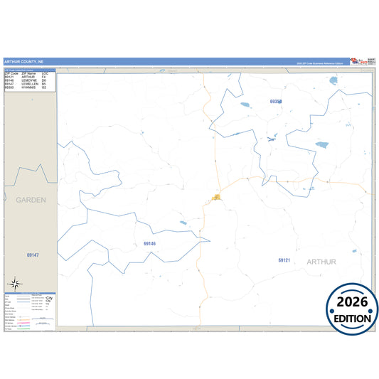 Arthur County, NE Business Reference 5 Digit ZIP Code Wall Map
