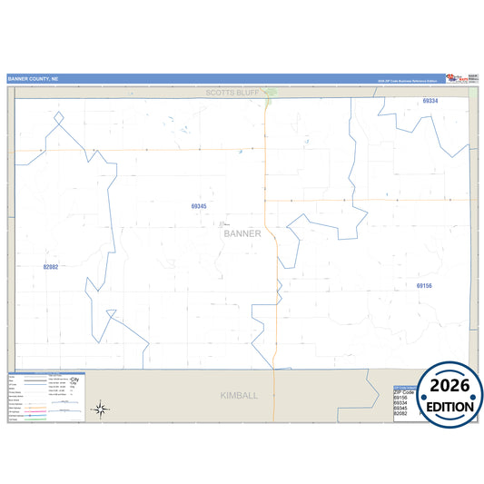 Banner County, NE Business Reference 5 Digit ZIP Code Wall Map