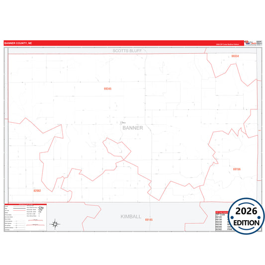 Banner County, NE Red Line 5 Digit ZIP Code Wall Map