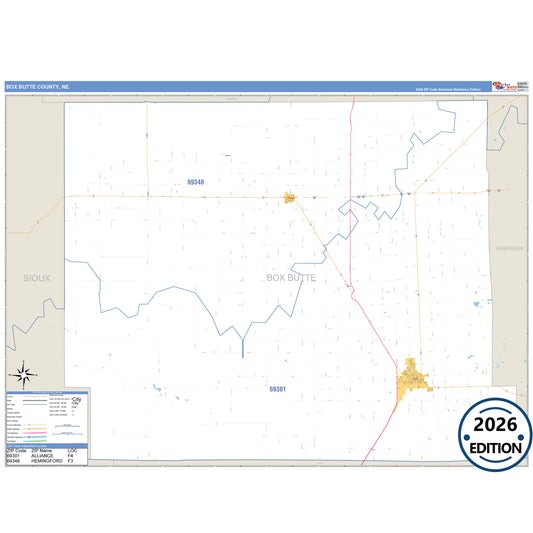 Box Butte County, NE Business Reference 5 Digit ZIP Code Wall Map