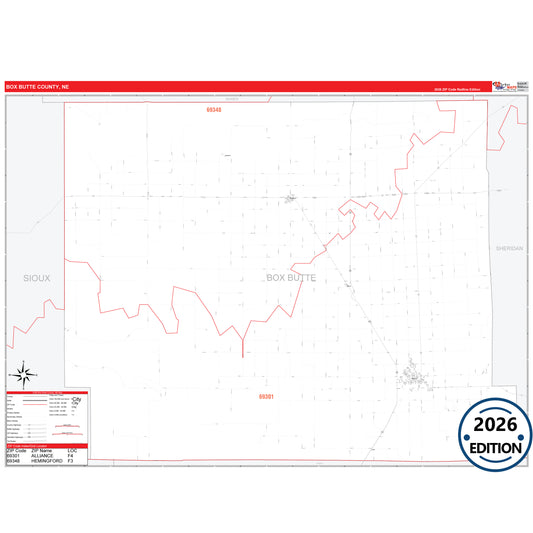 Box Butte County, NE Red Line 5 Digit ZIP Code Wall Map