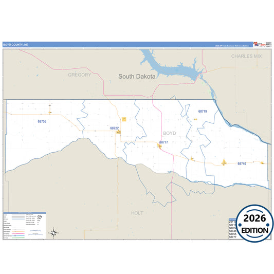Boyd County, NE Business Reference 5 Digit ZIP Code Wall Map