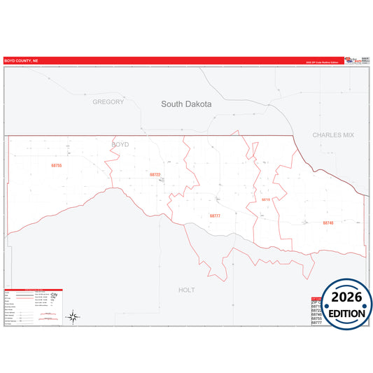 Boyd County, NE Red Line 5 Digit ZIP Code Wall Map