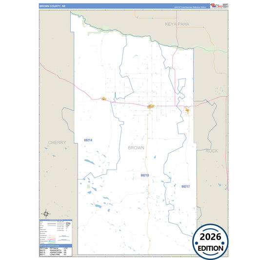 Brown County, NE Business Reference 5 Digit ZIP Code Wall Map