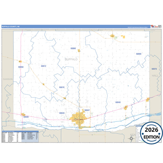 Buffalo County, NE Business Reference 5 Digit ZIP Code Wall Map