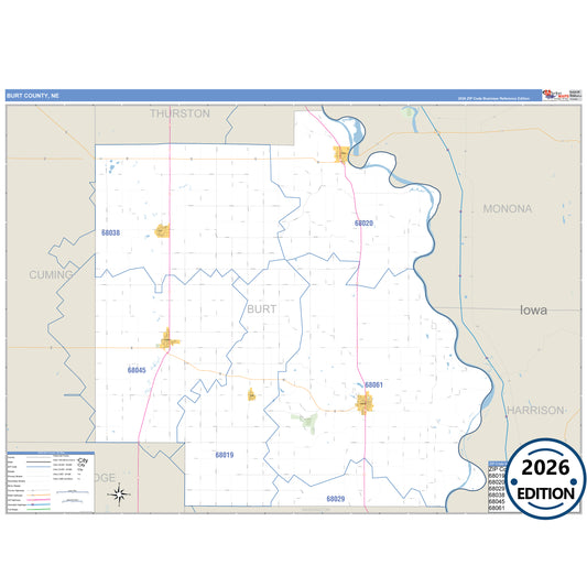 Burt County, NE Business Reference 5 Digit ZIP Code Wall Map