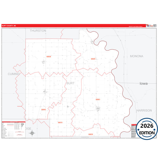 Burt County, NE Red Line 5 Digit ZIP Code Wall Map