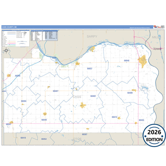 Cass County, NE Business Reference 5 Digit ZIP Code Wall Map