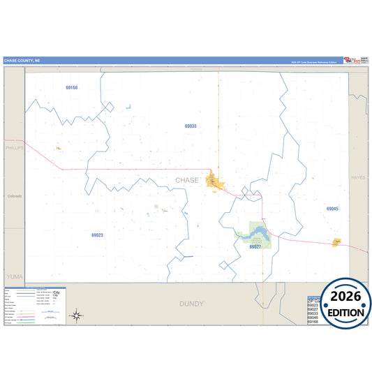 Chase County, NE Business Reference 5 Digit ZIP Code Wall Map