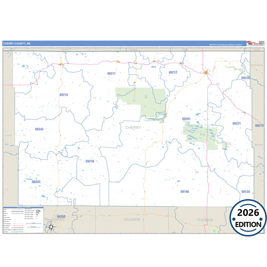 Cherry County, NE Business Reference 5 Digit ZIP Code Wall Map